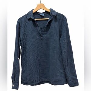 RipSkirt Teal Blue Gauzy V-neck Coastal Vacation Blouse Medium FLAW